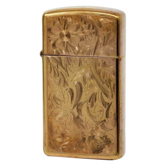 絶版/ヴィンテージ Zippo ジッポー 中古 1997年製造 スリム Gold Plate 彫刻  [C]使用感あり傷汚れあり