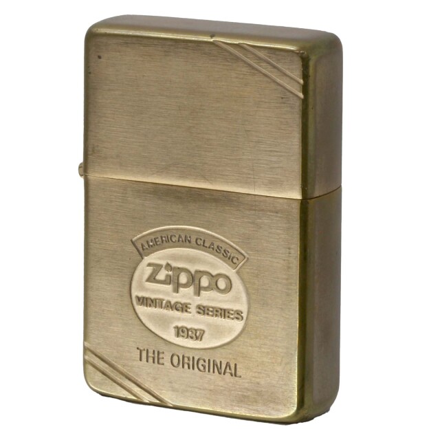 絶版/ヴィンテージ Zippo ジッポー 中古 1986年製造 1937レプリカ ブラス つや消し フラットトップ ダイヤゴナルラン ZIPPO ロゴ  [C]使用感あり傷汚れあり