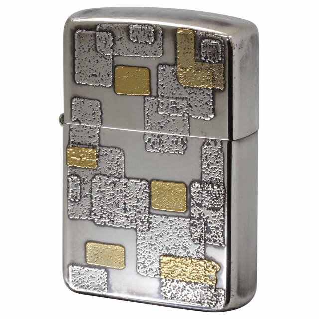 絶版/ヴィンテージ Zippo ジッポー 中古 1986年製造 金銀 盛り上げメッキ 幾何学模様  [B]使用感ありやや傷汚れあり