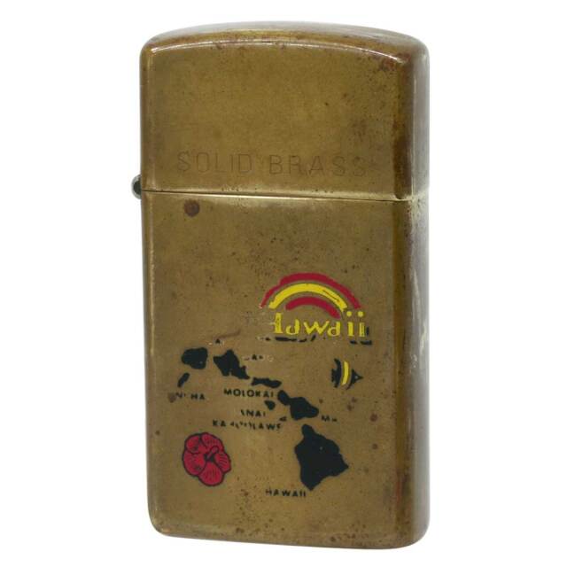 絶版/ヴィンテージ Zippo ジッポー 中古 1993年製造 No.1654 SOLID BRASS SLIM HAWAI  [C]使用感あり傷汚れあり