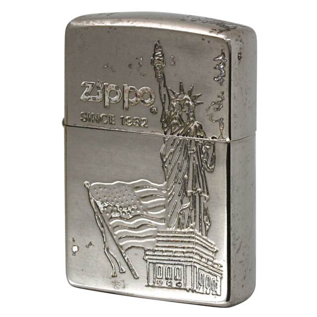 絶版/ヴィンテージ Zippo ジッポー 中古 1993年製造 アメリカ国旗 自由の女神  [C]使用感あり傷汚れあり