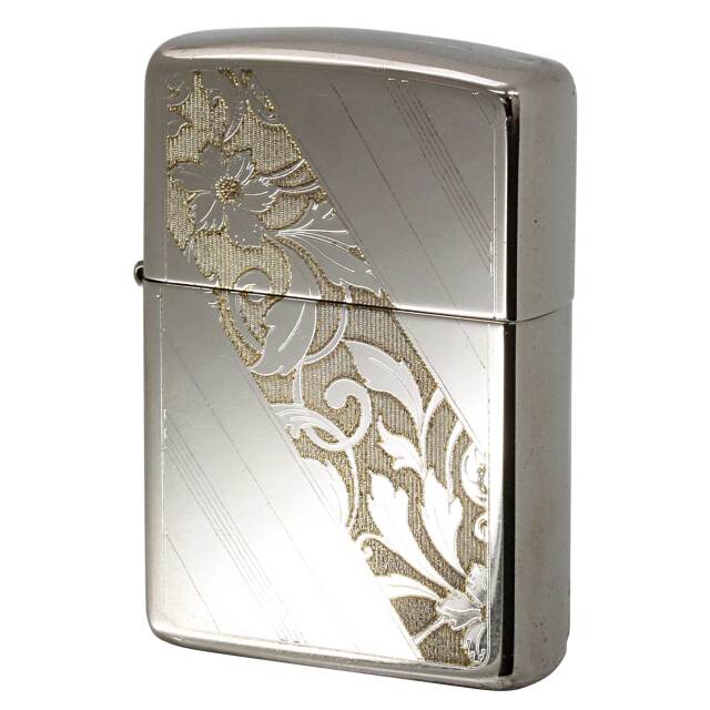 絶版/ヴィンテージ Zippo ジッポー 中古 1994年製造 アラベスク 唐草 ダイアゴナル・ストライプ SILVER PLATE 銀メッキ  [B]使用感ありやや傷汚れあり