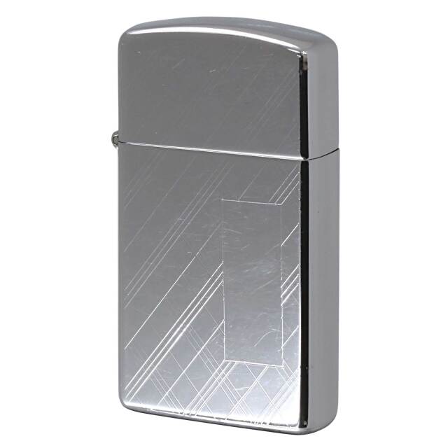 絶版/ヴィンテージ Zippo ジッポー 中古 1981年製造 SLIM #1620 スリムタイプ 格子柄 ハイポリッシュクローム  [B]使用感ありやや傷汚れあり