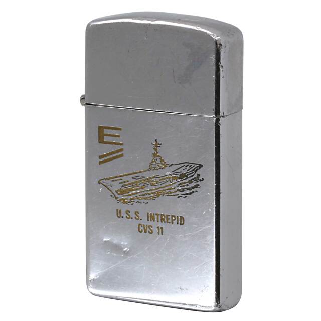 絶版/ヴィンテージ Zippo ジッポー 中古 1968年製造 USS INTREPID CVS-11 アメリカ軍 海軍 航空母艦 スリム  [C]使用感あり傷汚れあり