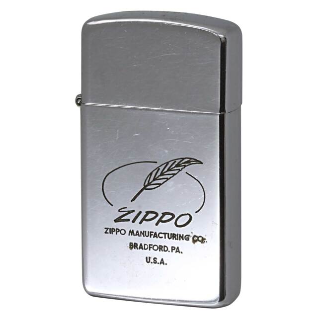 絶版/ヴィンテージ Zippo ジッポー 中古 1989年製造 手掘り風羽 ZIPPOロゴ スリム  [C]使用感あり傷汚れあり