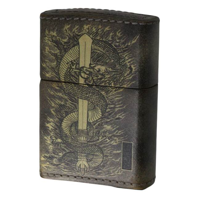 絶版/ヴィンテージ Zippo ジッポー 中古 2003年製造 宏念や 革巻き 剣龍 A  [A]使用感少なく状態が良い