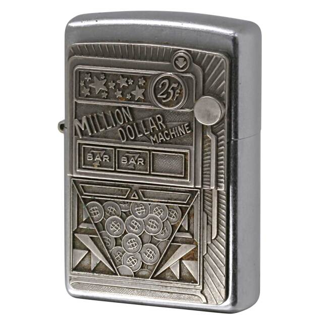絶版/ヴィンテージ Zippo ジッポー 中古 2002年製造 MILLION DOLLAR JACKPOT Machine EMBLEM スロット  [B]使用感ありやや傷汚れあり