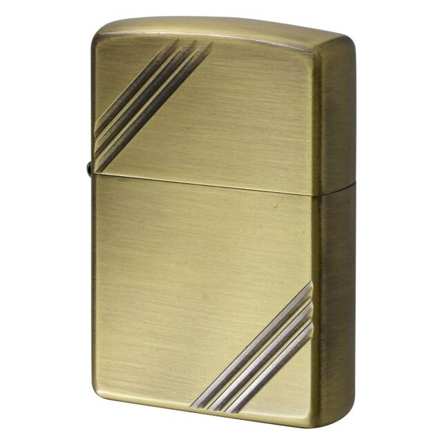 絶版/ヴィンテージ Zippo ジッポー 中古 2007年製造 ブラスサテン ダイヤゴナルライン 古美 Brass Satin  [N]未使用・新品