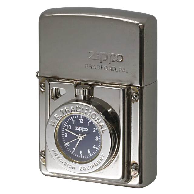 絶版/ヴィンテージ Zippo ジッポー 中古 2004年製造 TIME LITE タイムライト 時計付き ブルー  [B]使用感ありやや傷汚れあり