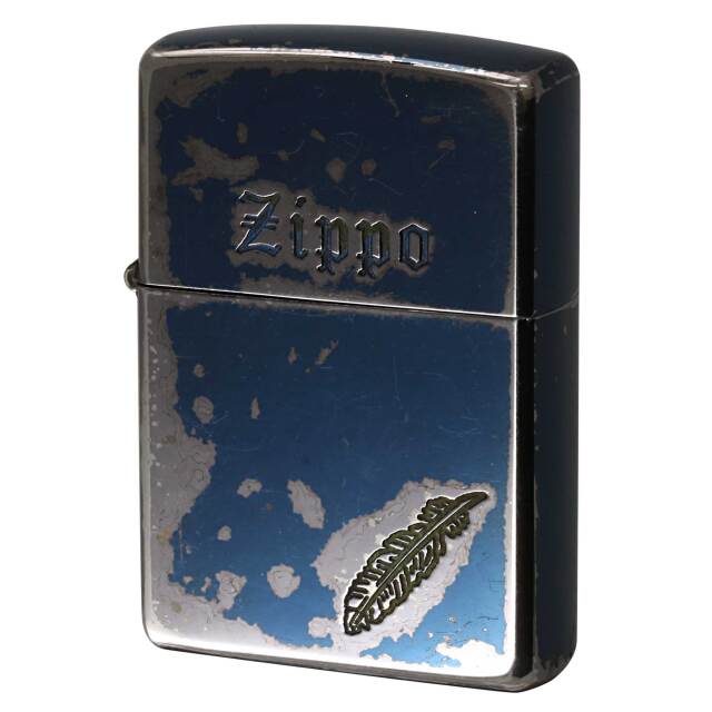 絶版/ヴィンテージ Zippo ジッポー 中古 1999年製造 ZIPPO ロゴ フェザー 羽根 ブルーコーティング  [C]使用感あり傷汚れあり