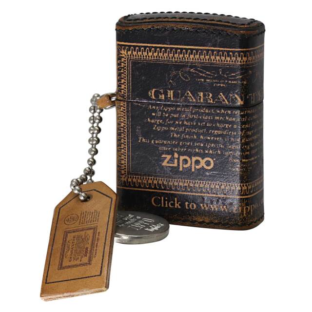 絶版/ヴィンテージ Zippo ジッポー 中古 2004年製造 Downtown Design Studio 革巻き DT ギャランティー BK The cent never spent to repair a Zippo  [A]使用感少なく状態が良い