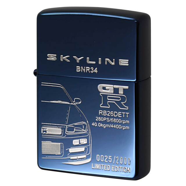 絶版/ヴィンテージ Zippo ジッポー 中古 1999年製造 スカイライン SKYLINE GT-R BNR34 LIMITED EDITION No.0025 ストラップ付  [S]ほぼ新品同様