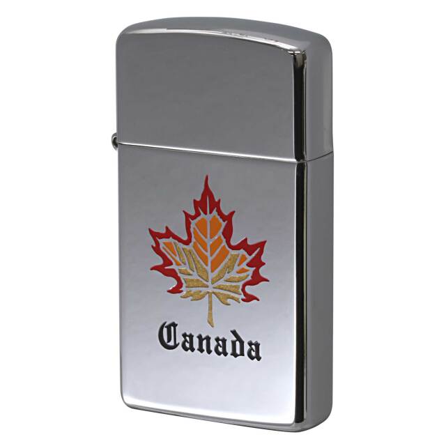 絶版/ヴィンテージ Zippo ジッポー 中古 2002年製造 カナダ メープルリーフ Canada Maple Leaf スリム  [B]使用感ありやや傷汚れあり