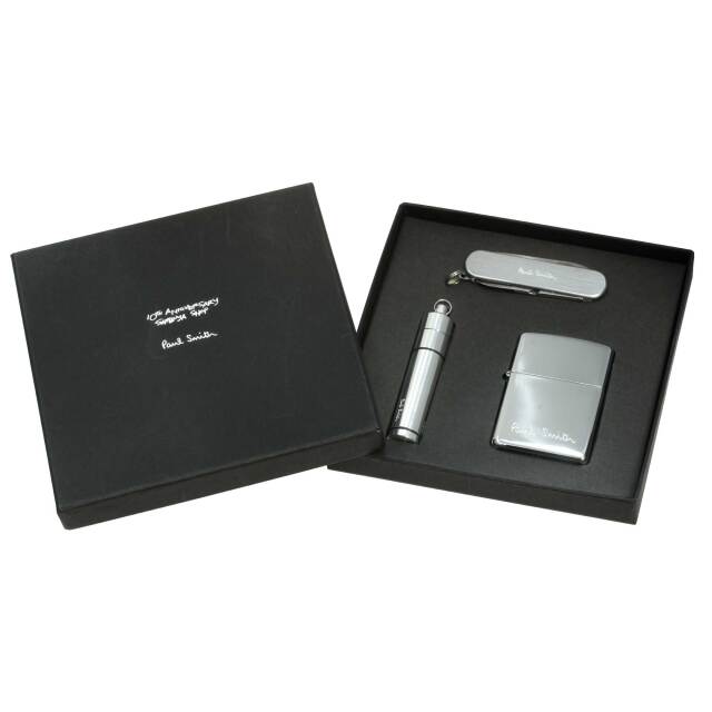 絶版/ヴィンテージ Zippo ジッポー 中古 2000年製造 Paul Smith 10th Aniversary Shibuya Shop マルチツールナイフ フリントケース 付属セット  [S]ほぼ新品同様