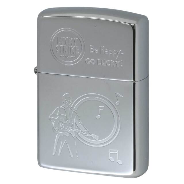 絶版/ヴィンテージ Zippo ジッポー 中古 1992年製造 LUCKY STRIKE Be Happy GO LUCKY ラッキーストライク ミュージック  [N]未使用・新品