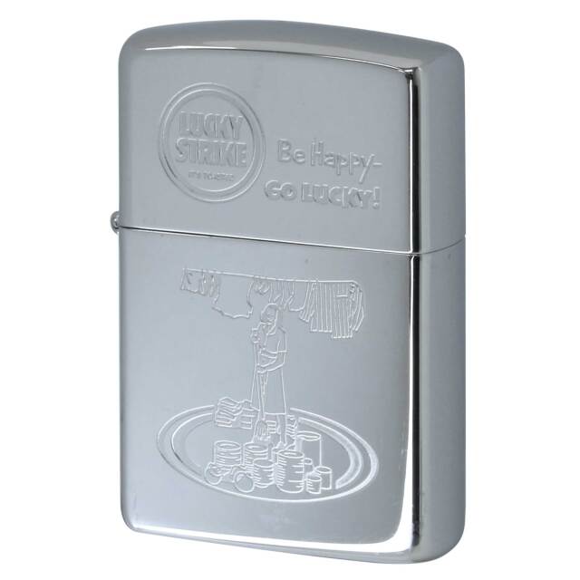 絶版/ヴィンテージ Zippo ジッポー 中古 1992年製造 LUCKY STRIKE Be Happy GO LUCKY ラッキーストライク 清掃  [A]使用感少なく状態が良い