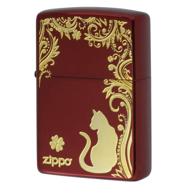 絶版/ヴィンテージ Zippo ジッポー 中古 2022年製造 CloverCat-RD 猫と四つ葉  [A]使用感少なく状態が良い