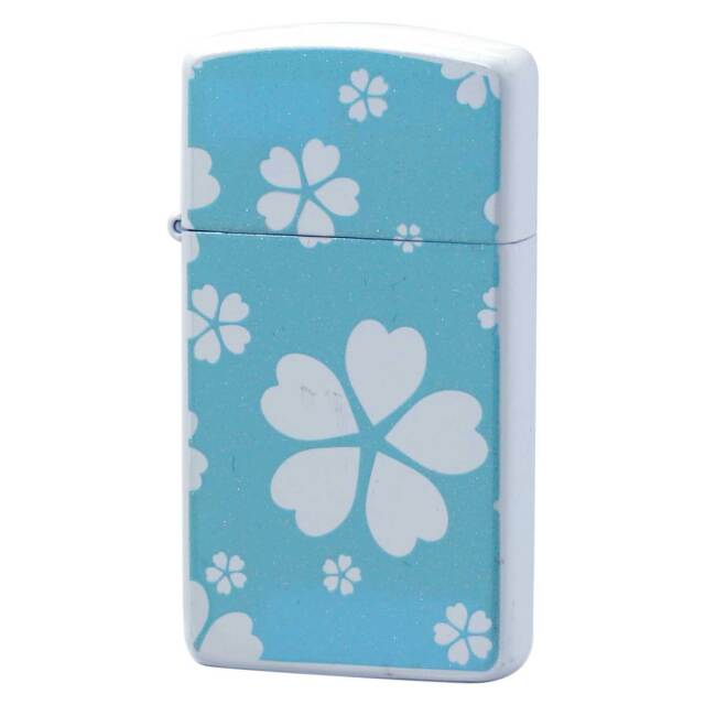 絶版/ヴィンテージ Zippo ジッポー 中古 2006年製造水色に白い桜 