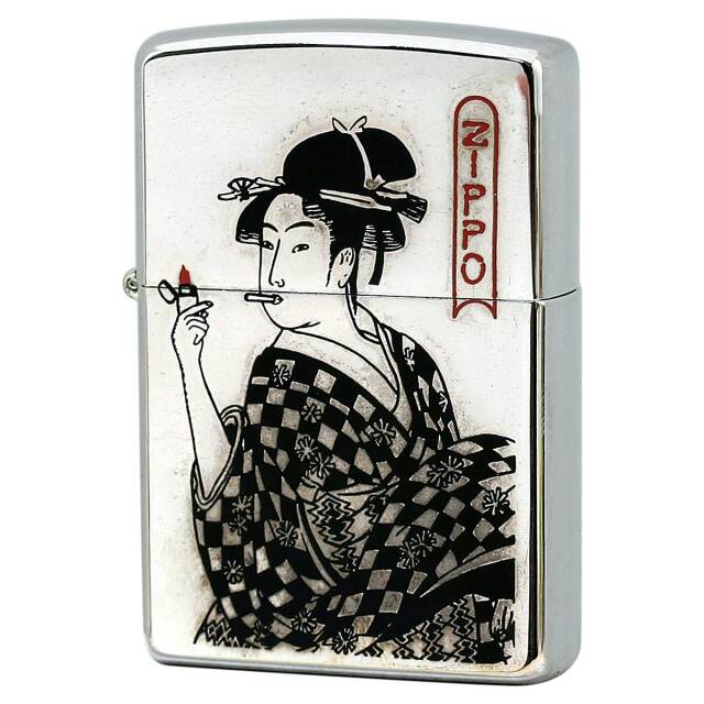 絶版/ヴィンテージ Zippo ジッポー 中古 1997年製造 浮世絵 女性と煙草  [N]未使用・新品
