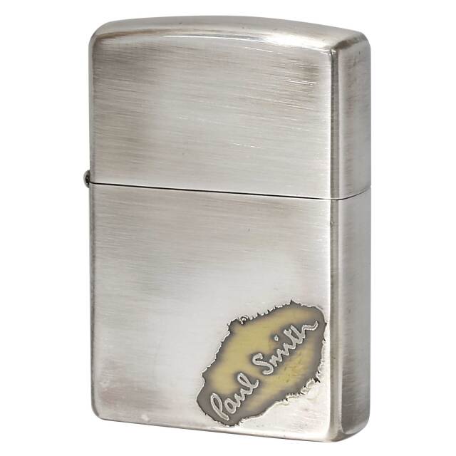 絶版/ヴィンテージ Zippo ジッポー 中古 2008年製造 ZIPPO Paul Smith Damage FRAME LOGO 斜め エッチング 銀メッキ いぶし仕上げ  [N]未使用・新品