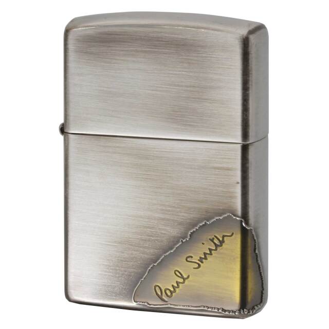絶版/ヴィンテージ Zippo ジッポー 中古 2008年製造 ZIPPO Paul Smith Damage FRAME LOGO 斜め 2面 エッチング 銀メッキ いぶし仕上げ  [N]未使用・新品