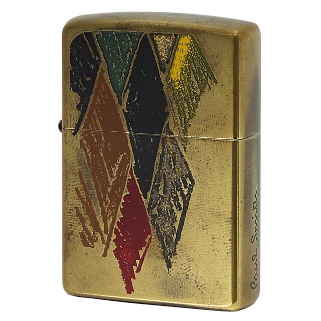 絶版/ヴィンテージ Zippo ジッポー 中古 2007年製造 ZIPPO Paul Smith カラフルアーガイル柄 エッチング 4色 ブラス  [B]使用感ありやや傷汚れあり