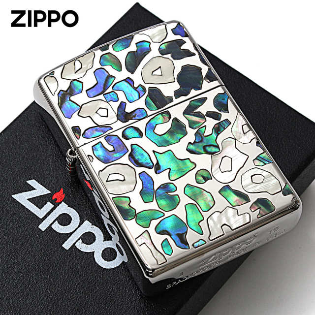 Zippo ジッポー レオパード シェル 貝 インレイ 象嵌 SAFARI ブルー