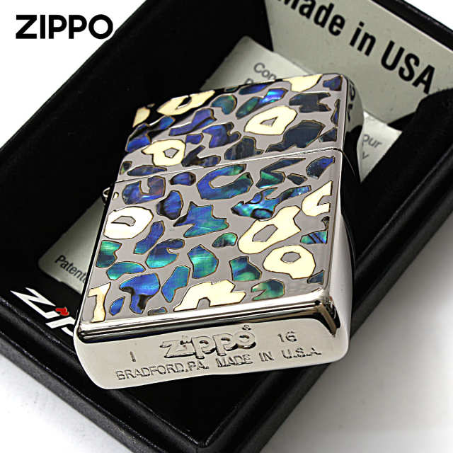 Zippo ジッポー レオパード シェル 貝 インレイ 象嵌 SAFARI ブルー