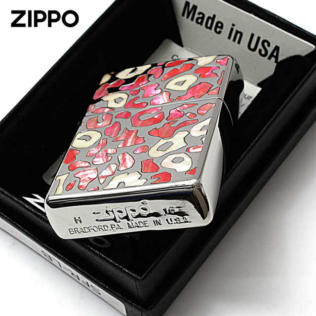 Zippo ジッポー レオパード シェル 貝 インレイ 象嵌 SAFARI ピンク