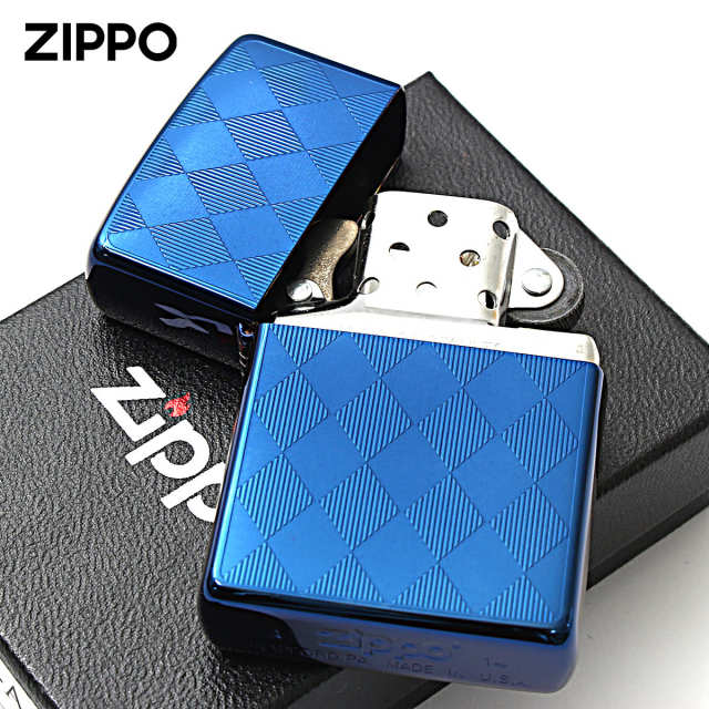 Zippo ジッポー アーガイル柄 ブルー チタンコーティング Titanium
