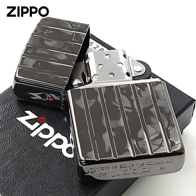 Zippo ジッポー アーマー ウェーブカット 両面加工 彫刻 ブラック