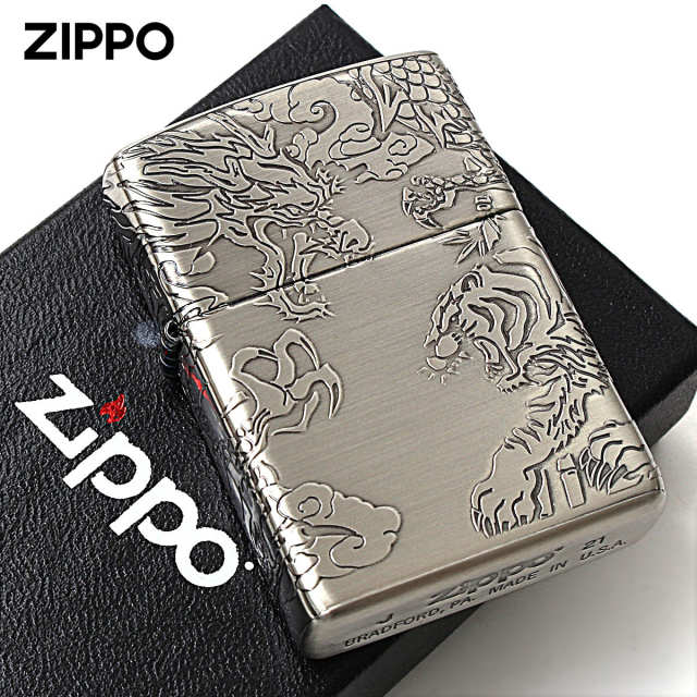 とらじ Zippo ジッポー 龍虎 ドラゴン タイガー 4面連続デザイン