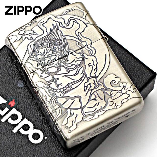 Zippo ジッポー 風神雷神 縁起物 4面連続デザイン ニッケル古美 NI