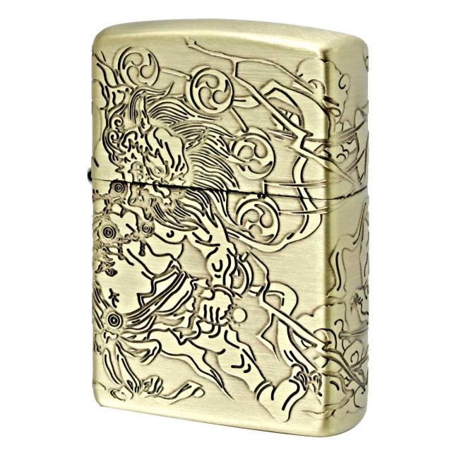 Zippo ジッポー 風神雷神 縁起物 4面連続デザイン ブラス古美 BS