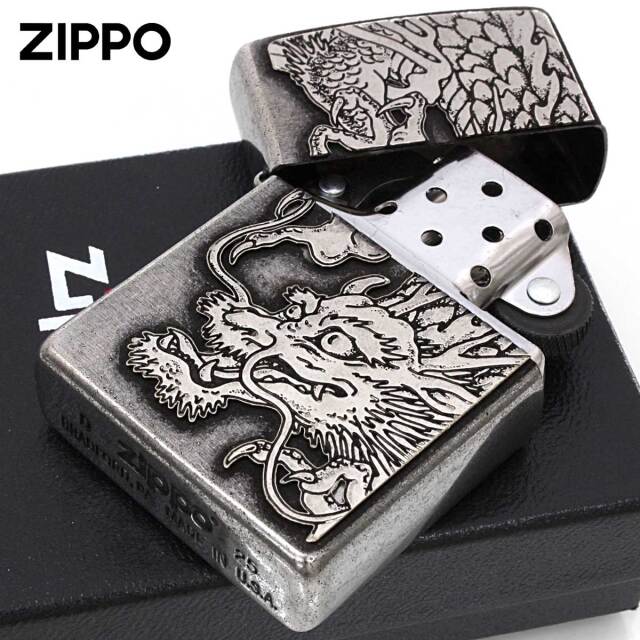 Zippo ジッポー 龍虎 タイガー ドラゴン メタルプレート貼り Metal Zippo ジッポー 龍虎 タイガー ドラゴン メタルプレート貼り Metal