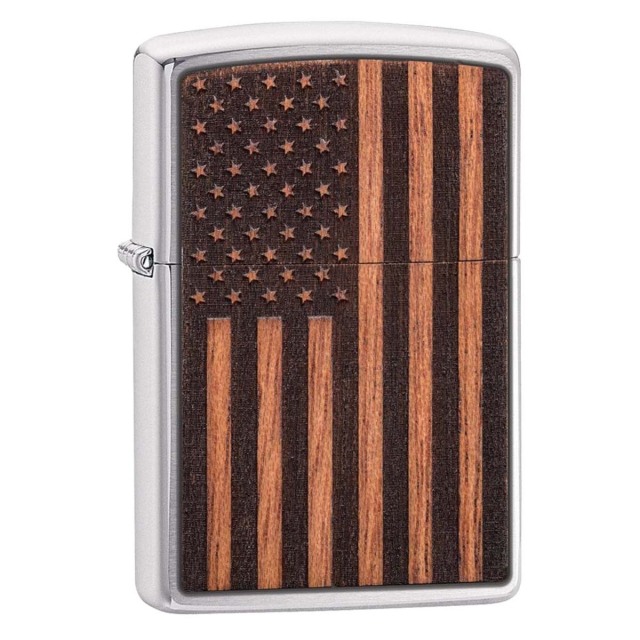 Zippo ジッポー ウッド 木 アメリカ国旗 両面パネル貼り Woodchuck BUY ONE. PLANT ONE. ブラッシュドクローム 29966