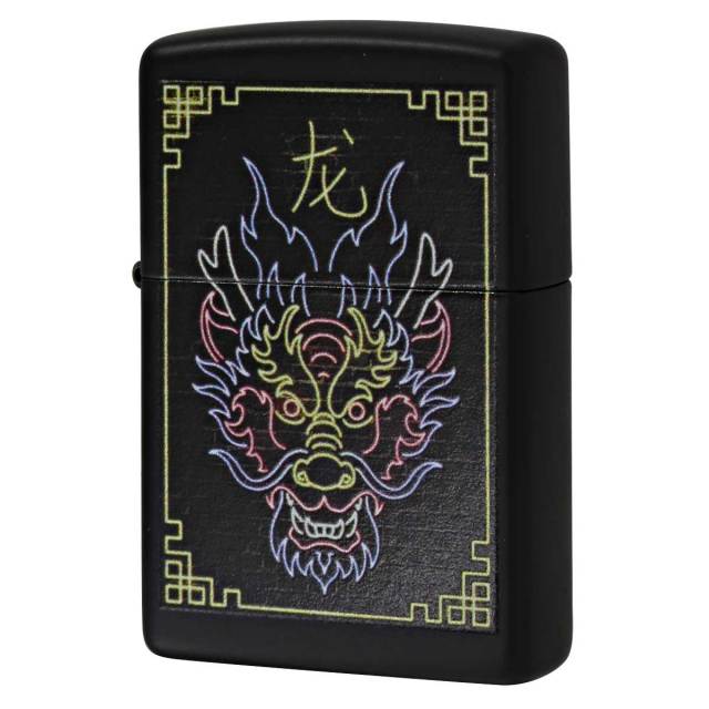 Zippo ジッポー 龍 ドラゴン ネオン Neon Dragon ブラックマット 49396 メール便可