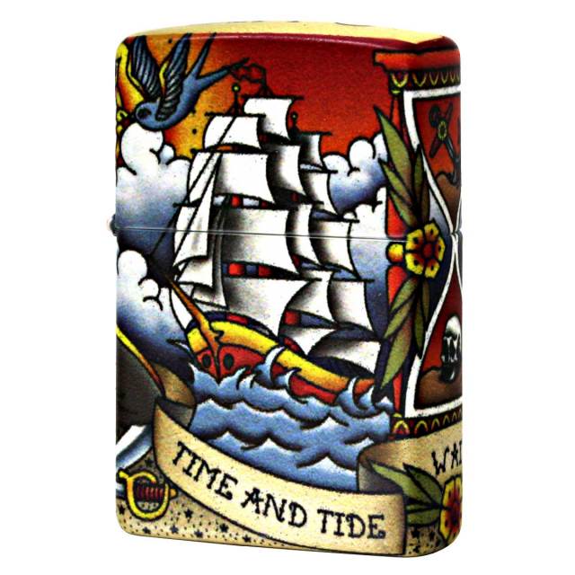 Zippo ジッポー 海賊 海賊船 タトゥー スカル ドクロ 骸骨 Nautical Tattoo 全面塗装 49532 メール便可