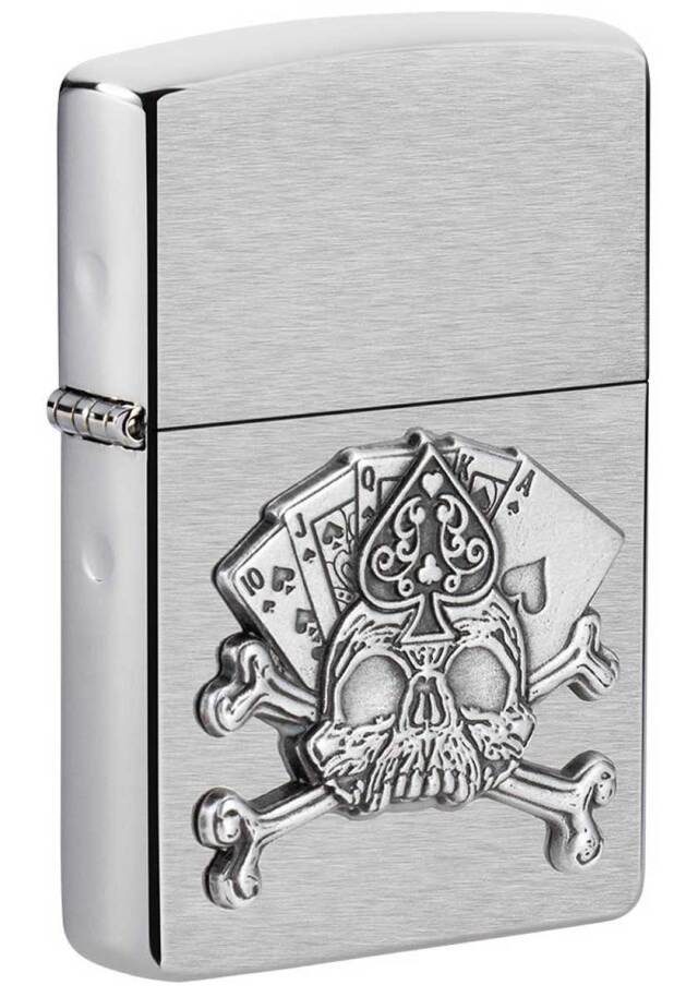 Zippo ジッポー トランプ スカル ドクロ 骸骨 Card Skull Emblem Design エンブレム貼り ブラッシュドクローム 49293 メール便可