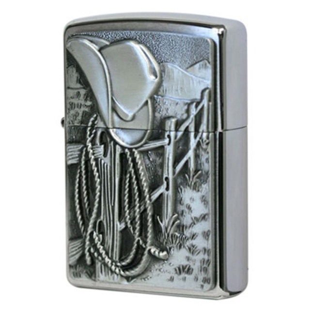 Zippo ジッポー カウボーイ ウエスタン Resting Cowboy エンブレム貼り ブラッシュドクローム 24879 メール便可