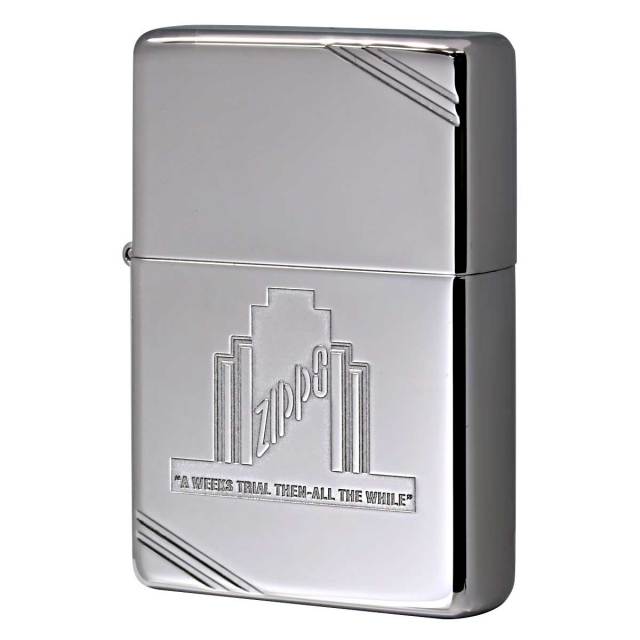 Zippo ジッポー フラットトップビンテージ ダイヤゴナルライン A Week’s Trial Then-All the While 鏡面 ポリッシュ クローム 28451 メール便可