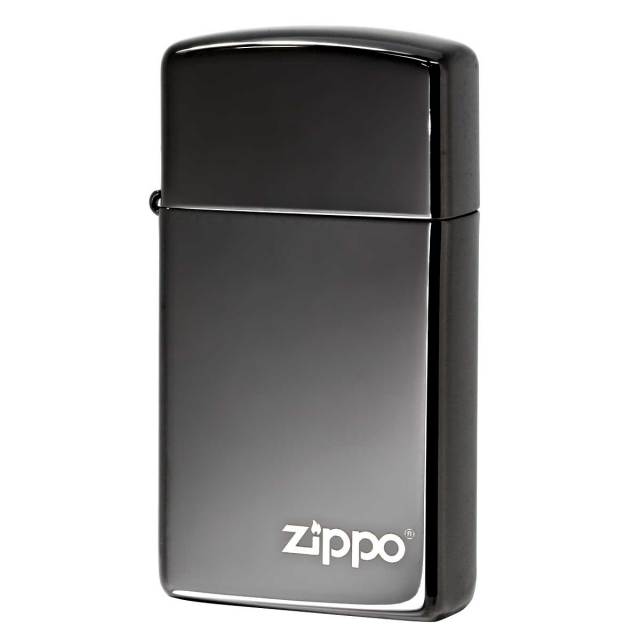 Zippo ジッポー スリム 無地 漆黒 ブラックエボニー ジッポ ロゴ SLIM EBONY ZIPPO Logo 鏡面 ポリッシュ PVD加工 28123ZL メール便可