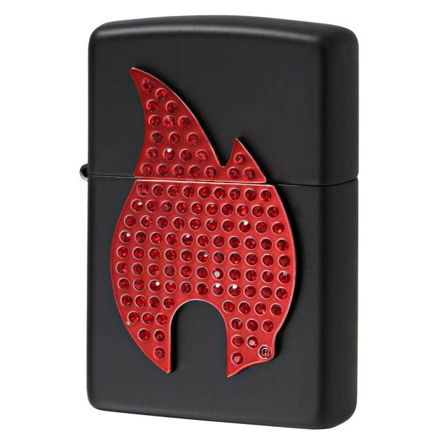 Zippo ジッポー 炎 アイコンフレーム クリスタル Flame Emblem with Red Crystals ブラックマット 29106 メール便可