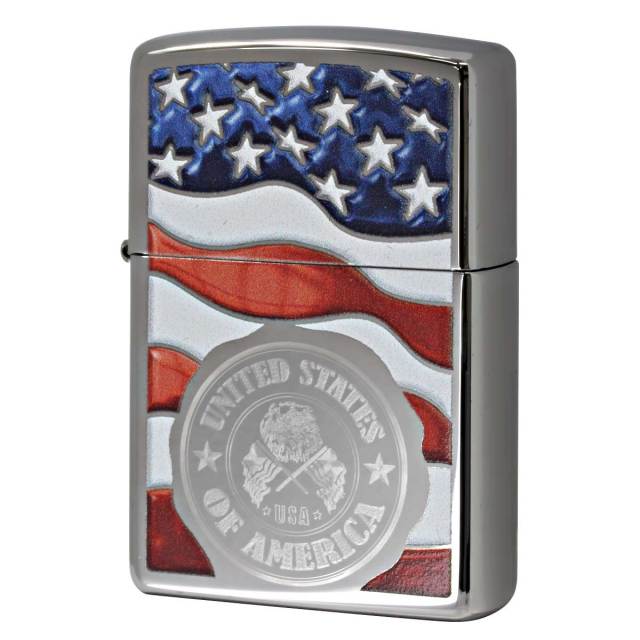 Zippo ジッポー アメリカ国旗 American Stamp on Flag 鏡面 ポリッシュ クローム 29395 メール便可