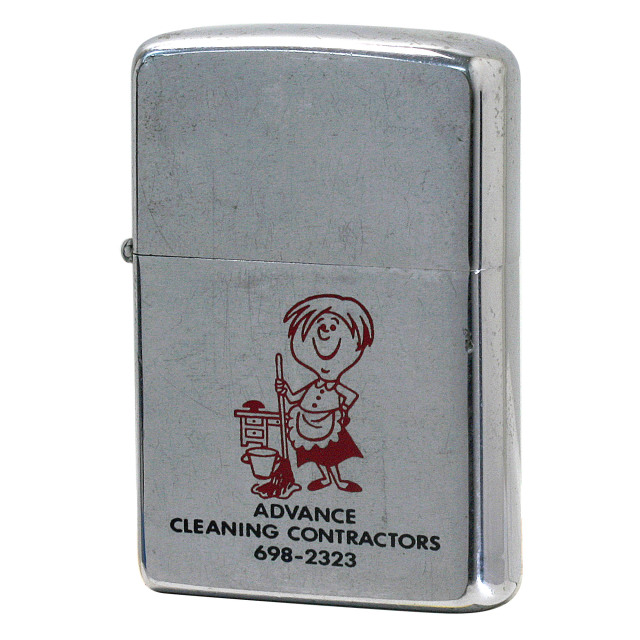 絶版/ヴィンテージ Zippo ジッポー 中古 1969年製造 Advance cleaning contractors 清掃事業者  [B]使用感ありやや傷汚れあり