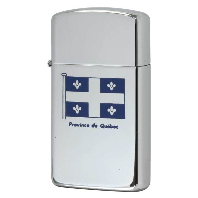 絶版/ヴィンテージ Zippo ジッポー 中古 1988年製造 カナダ製造 州の紋章シリーズ FLAG QUEBEC フラッグ ケベック州 鏡面 スリム  [N]未使用・新品
