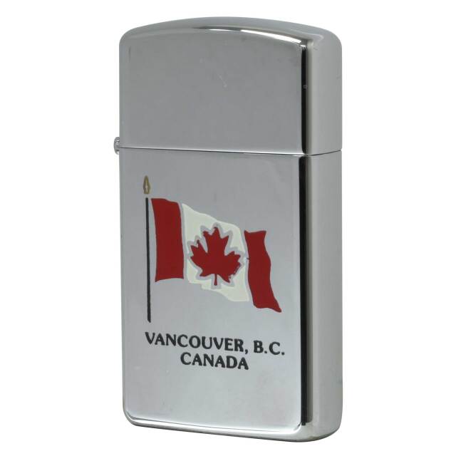 絶版/ヴィンテージ Zippo ジッポー 中古 1995年製造 カナダ製造 VANCOUVER B.C. CANADA 鏡面 スリム  [N]未使用・新品