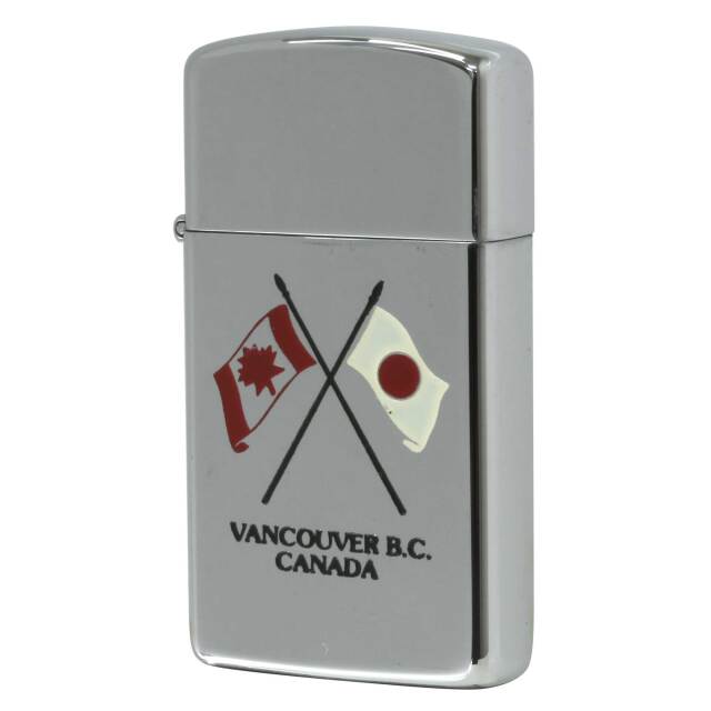絶版/ヴィンテージ Zippo ジッポー 中古 1989年製造 カナダ製造 VANCOUVER B.C. CANADA×JAPAN 鏡面 スリム  [N]未使用・新品