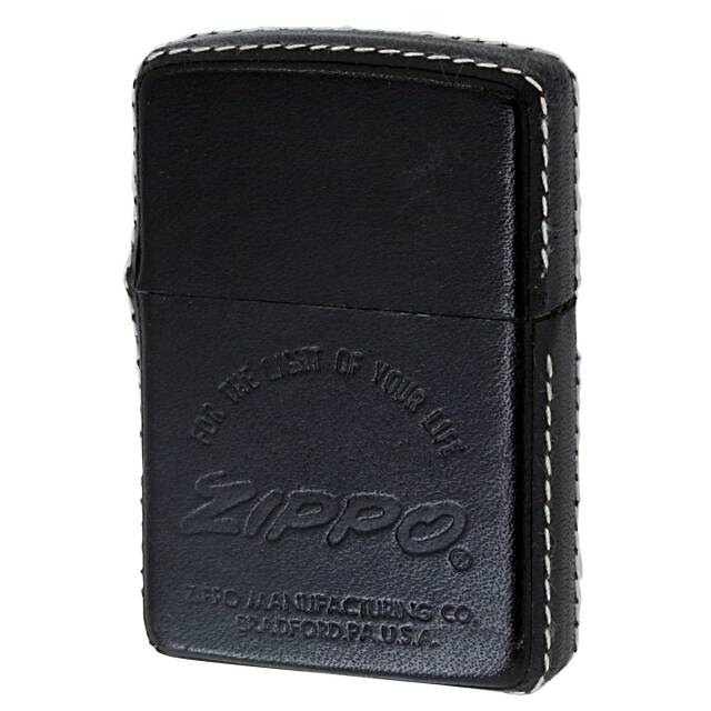 絶版/ヴィンテージ Zippo ジッポー 中古 製造年不明 ZIPPO LOGO 革巻き Black  [A]使用感少なく状態が良い