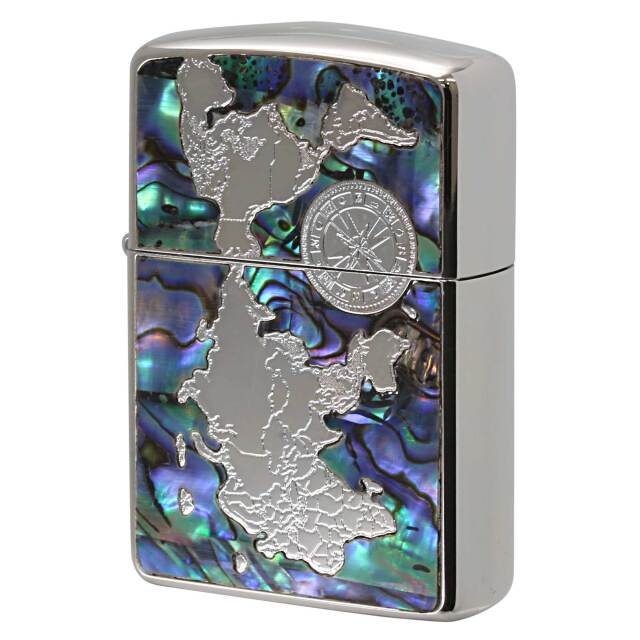 絶版/ヴィンテージ Zippo ジッポー 中古 2022年製造 シェル ワールドマップ Shell World Map Silver Plate S  [S]ほぼ新品同様